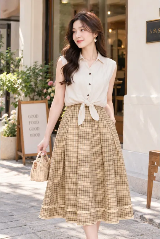Áo kiểu sơ mi dáng croptop cột nơ